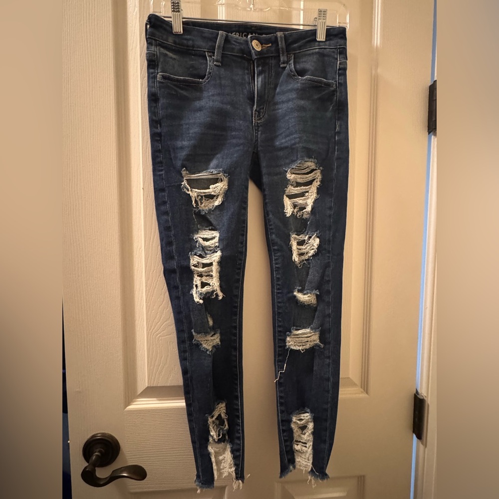 American Eagle Outfitters Dark Blue Ripped Skinny Jeans